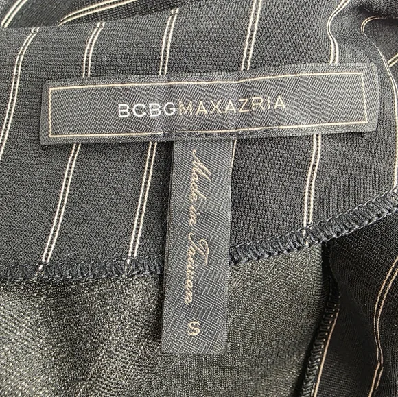 BCBGMaxAzria Pinstripe Faux Wrap Sheath Dress Size Small Belted Black B-2114 - Picture 3 of 6